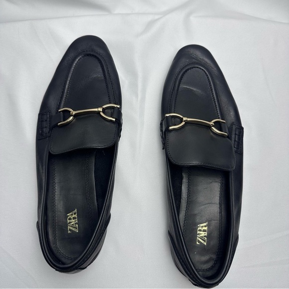 Zara Women’s Black Leather Loafers size 10/40 - Picture 6 of 16